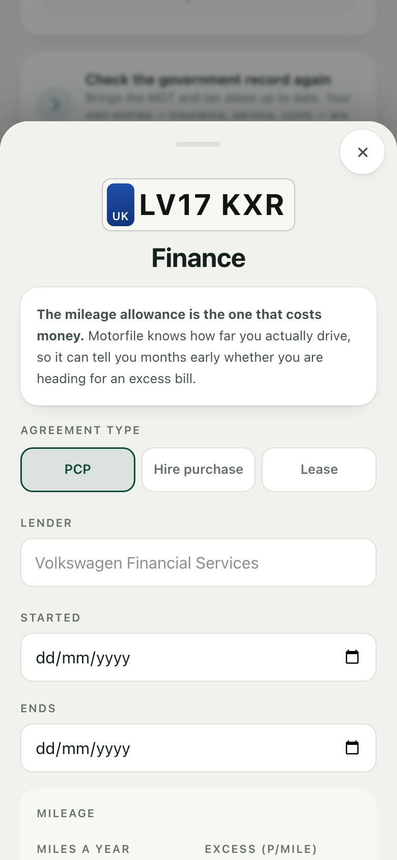 Motorfile: a PCP heading for a mileage charge, and what to drop to.